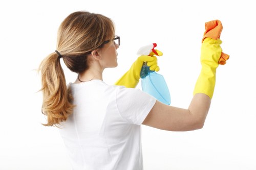 Staff maintaining tidy work areas during carpet cleaning